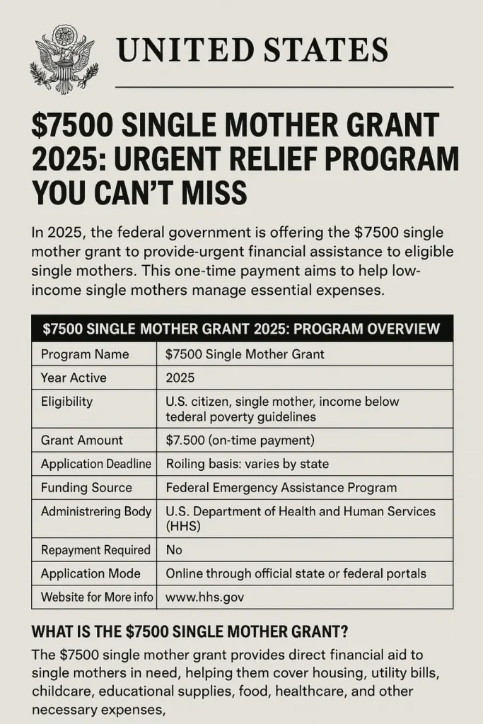 $7500 single mother grant 2025: Urgent Relief Program You Can’t Miss