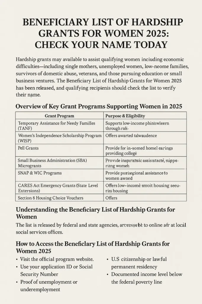Beneficiary List of Hardship Grants for Women
