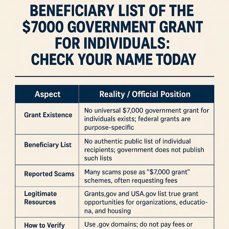  beneficiary list of the $7000 government grant